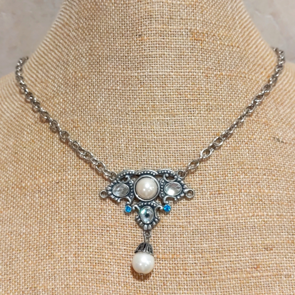 4 for $20 Fashion Jewelry Necklace Faux Pearl Diamond Pendant Silver Chain